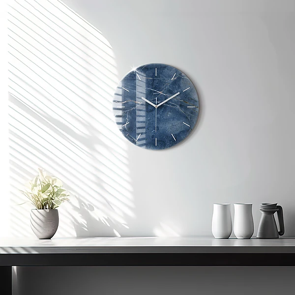 Wanduhr rund mit motiv Textur Blauer Marmor