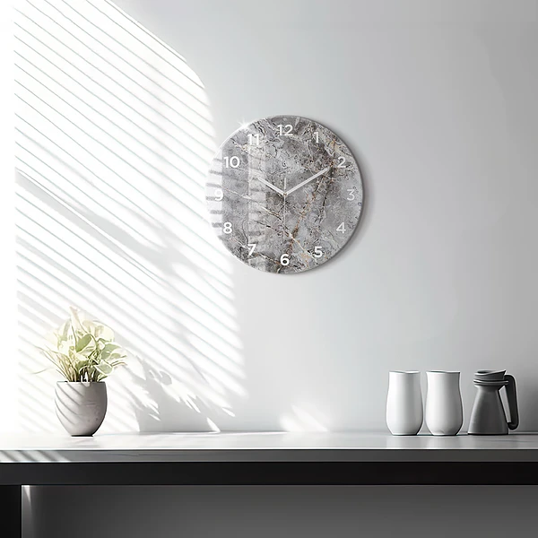 Wanduhr rund mit motiv Grauer Granit-Marmor-Stein