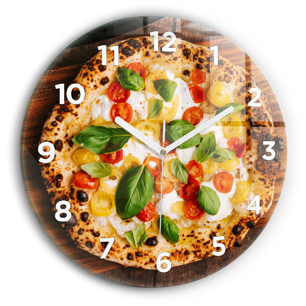 Wanduhr glas rund Italienische Pizza