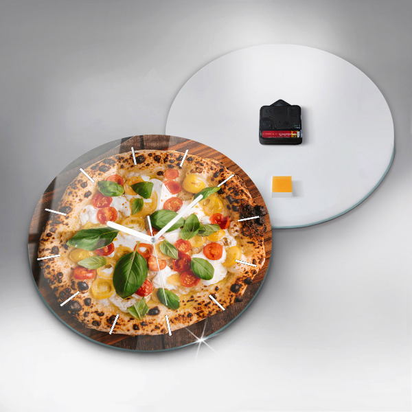Wanduhr glas rund Italienische Pizza