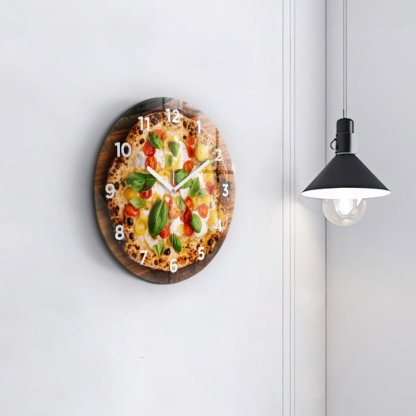 Wanduhr glas rund Italienische Pizza