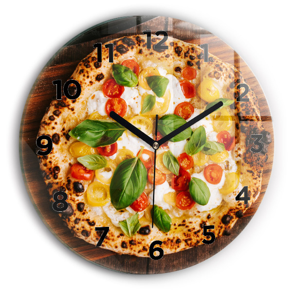 Wanduhr glas rund Italienische Pizza