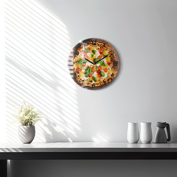 Wanduhr glas rund Italienische Pizza