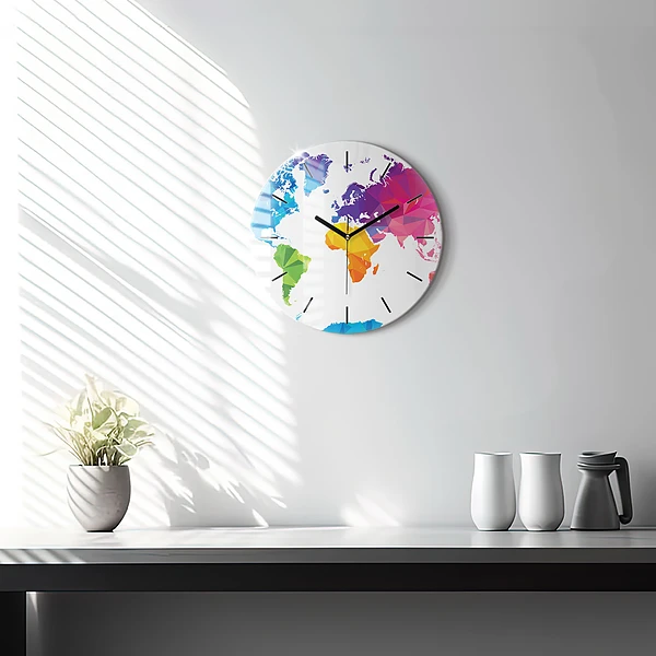 Wanduhr glas rund Abstrakte Weltkarte