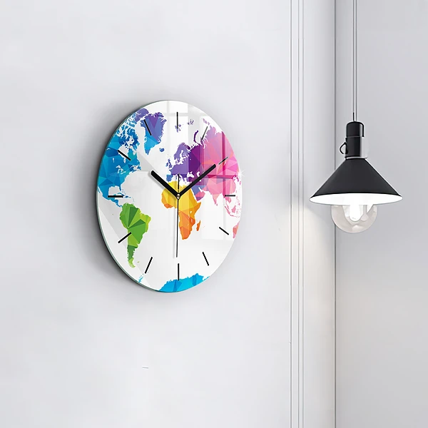 Wanduhr glas rund Abstrakte Weltkarte