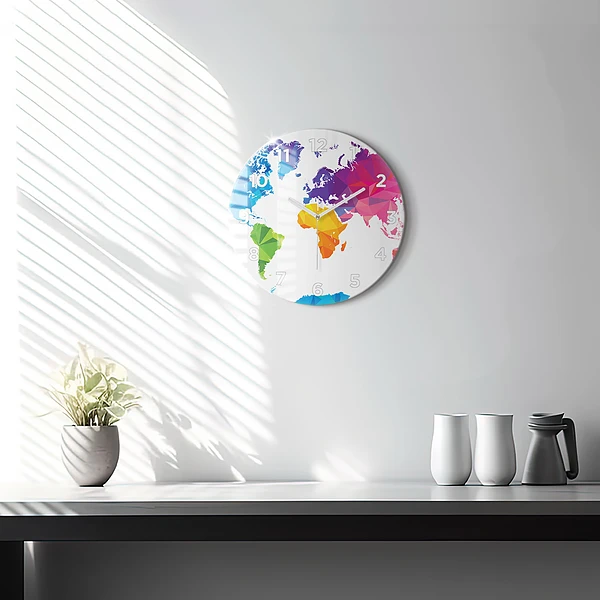 Wanduhr glas rund Abstrakte Weltkarte