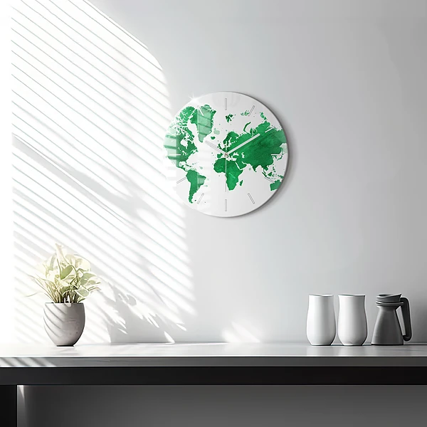 Wanduhr rund mit motiv Grüne Weltkarte