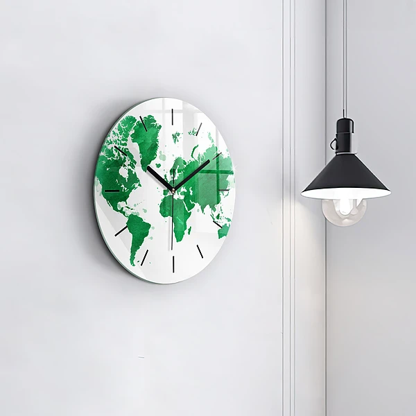 Wanduhr rund mit motiv Grüne Weltkarte