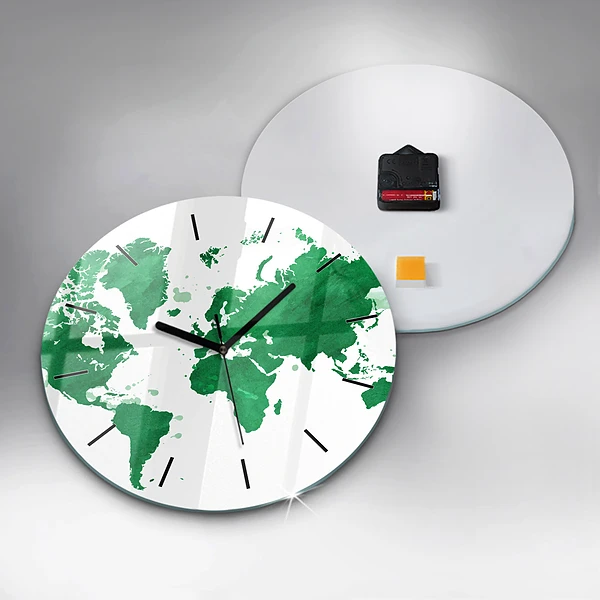 Wanduhr rund mit motiv Grüne Weltkarte