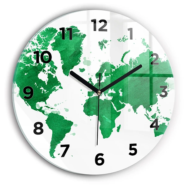 Wanduhr rund mit motiv Grüne Weltkarte