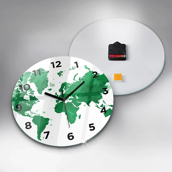 Wanduhr rund mit motiv Grüne Weltkarte