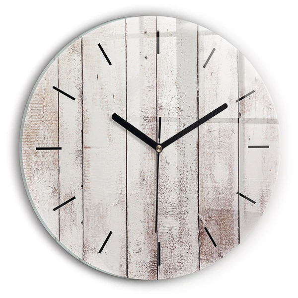 Wanduhr glas rund Helle Holzbretter