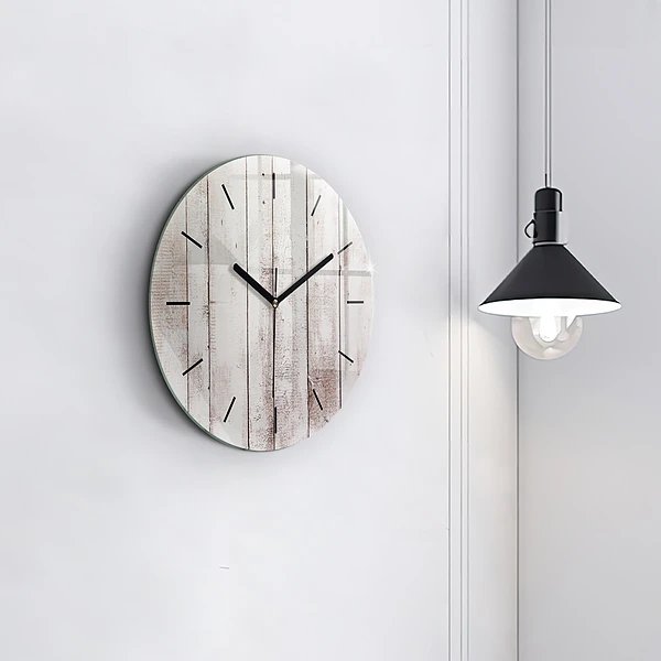 Wanduhr glas rund Helle Holzbretter