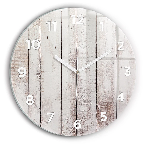 Wanduhr glas rund Helle Holzbretter