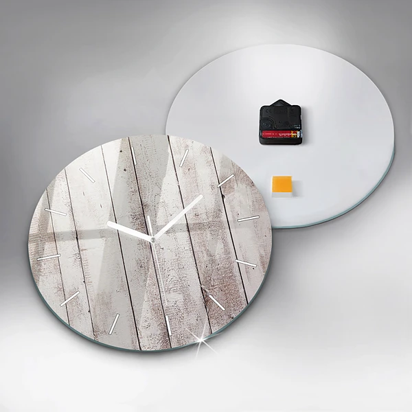 Wanduhr glas rund Helle Holzbretter