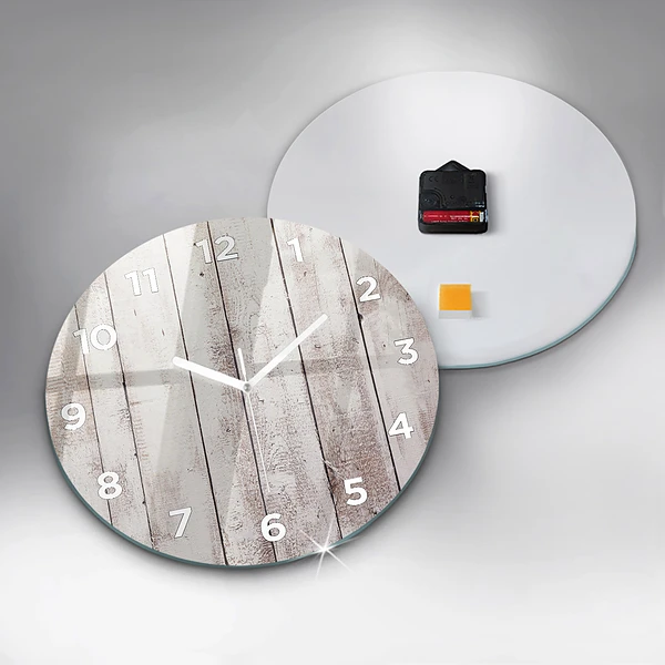 Wanduhr glas rund Helle Holzbretter
