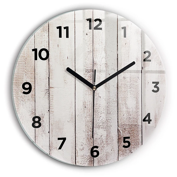 Wanduhr glas rund Helle Holzbretter