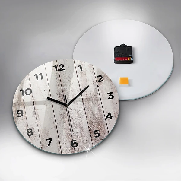 Wanduhr glas rund Helle Holzbretter