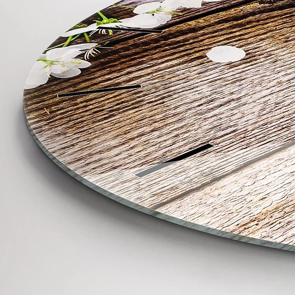 Wanduhr rund mit motiv Blumen auf Holz