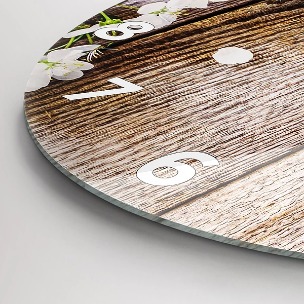 Wanduhr rund mit motiv Blumen auf Holz