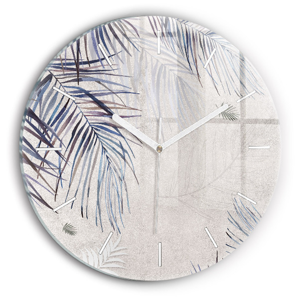 Wanduhr glas rund Palmenblatt