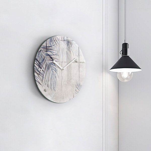 Wanduhr glas rund Palmenblatt