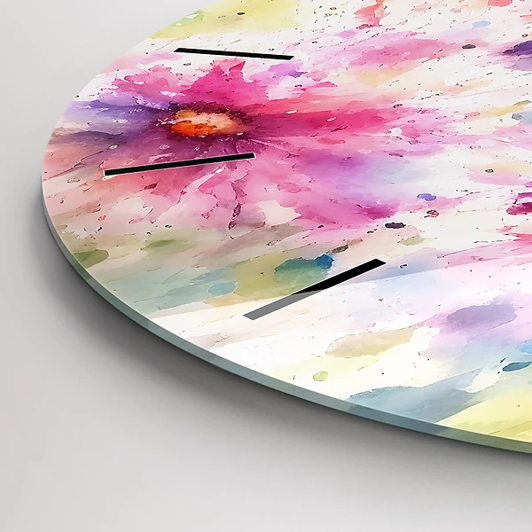 Wanduhr glas rund Gemalte Blumen