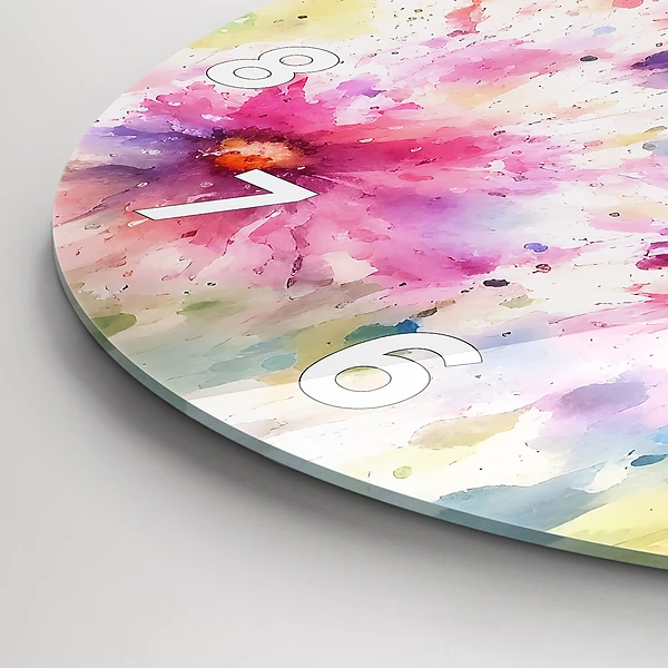 Wanduhr glas rund Gemalte Blumen