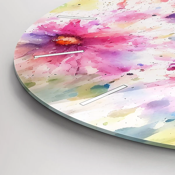Wanduhr glas rund Gemalte Blumen