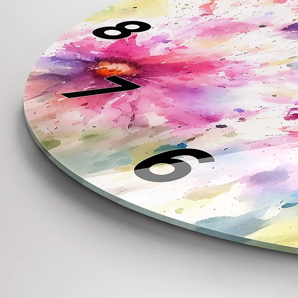 Wanduhr glas rund Gemalte Blumen