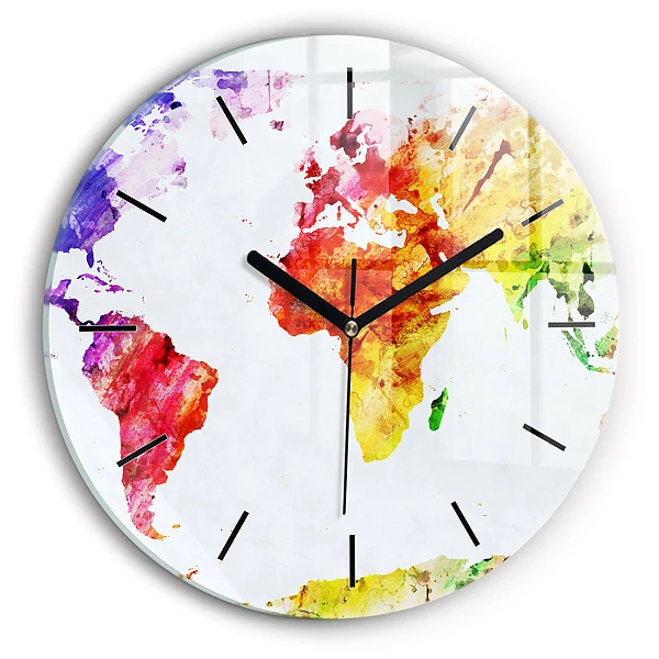 Wanduhr rund Aquarellierte Weltkarte