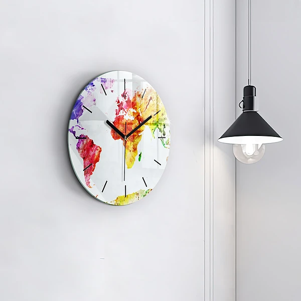 Wanduhr rund Aquarellierte Weltkarte