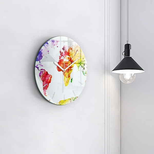 Wanduhr rund Aquarellierte Weltkarte