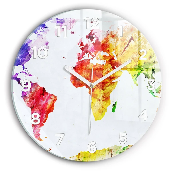 Wanduhr rund Aquarellierte Weltkarte