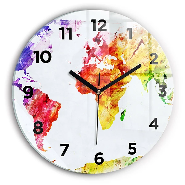 Wanduhr rund Aquarellierte Weltkarte