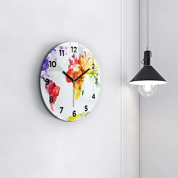 Wanduhr rund Aquarellierte Weltkarte