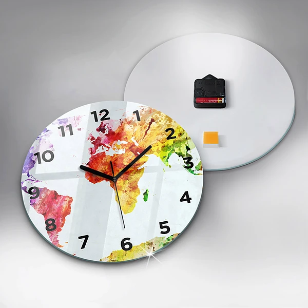 Wanduhr rund Aquarellierte Weltkarte
