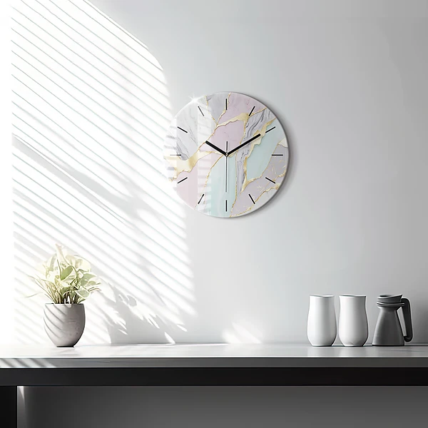 Wanduhr rund Marmor-Muster