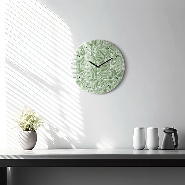 Wanduhr rund Natur Blattmuster