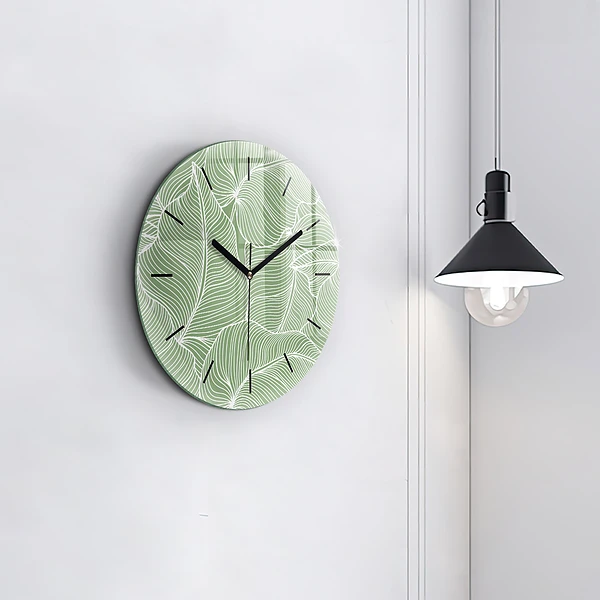 Wanduhr rund Natur Blattmuster
