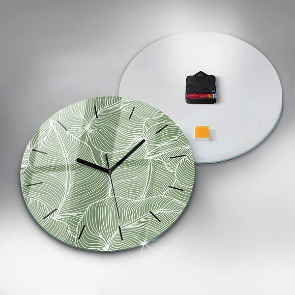 Wanduhr rund Natur Blattmuster