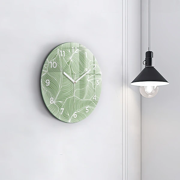 Wanduhr rund Natur Blattmuster