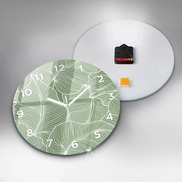 Wanduhr rund Natur Blattmuster