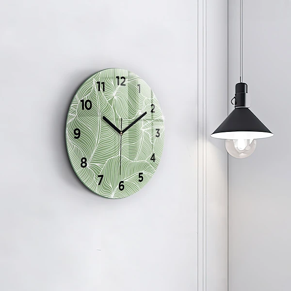 Wanduhr rund Natur Blattmuster