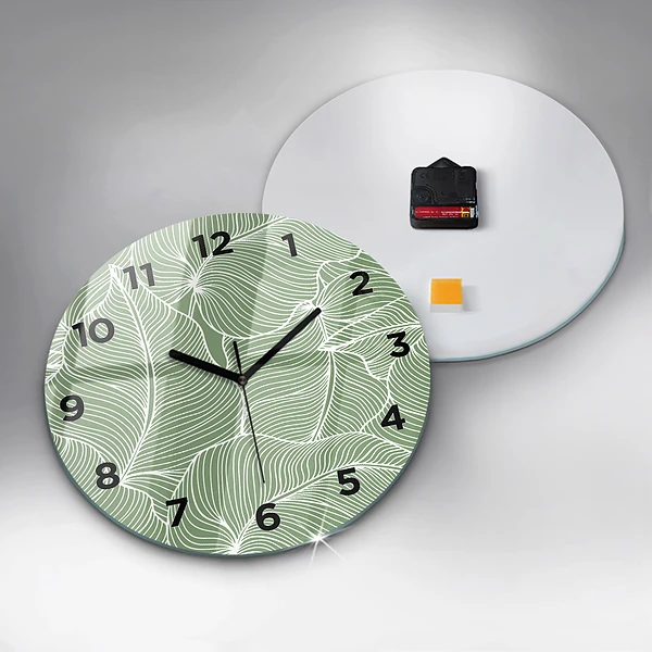 Wanduhr rund Natur Blattmuster