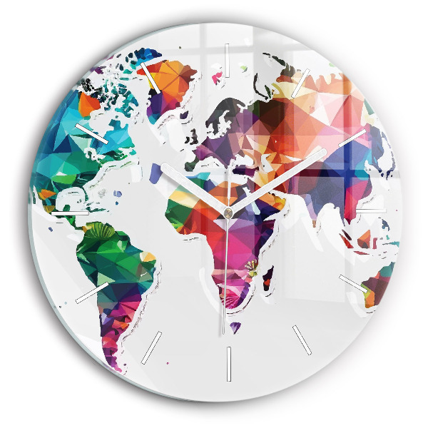 Wanduhr rund mit motiv Weltkarte Dreiecke