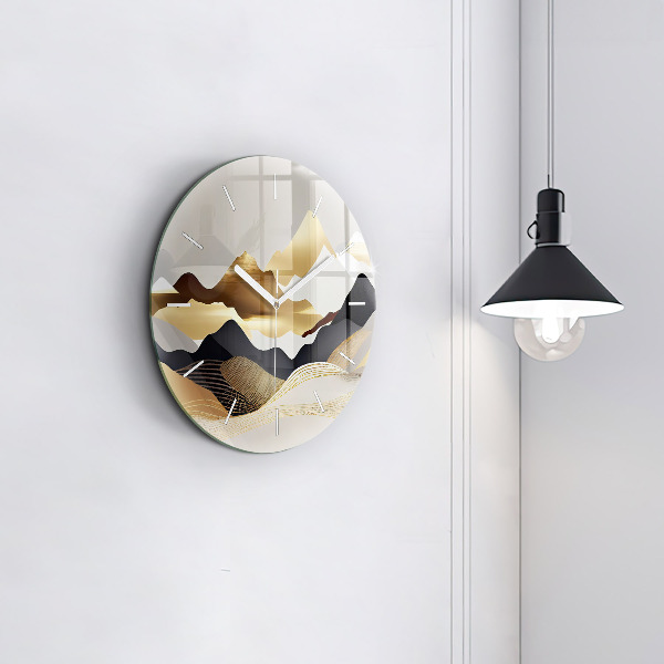 Wanduhr rund Abstrakte goldene Berge