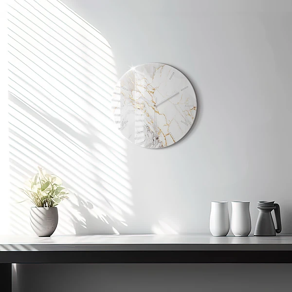 Wanduhr glas rund Dekorativer Marmor