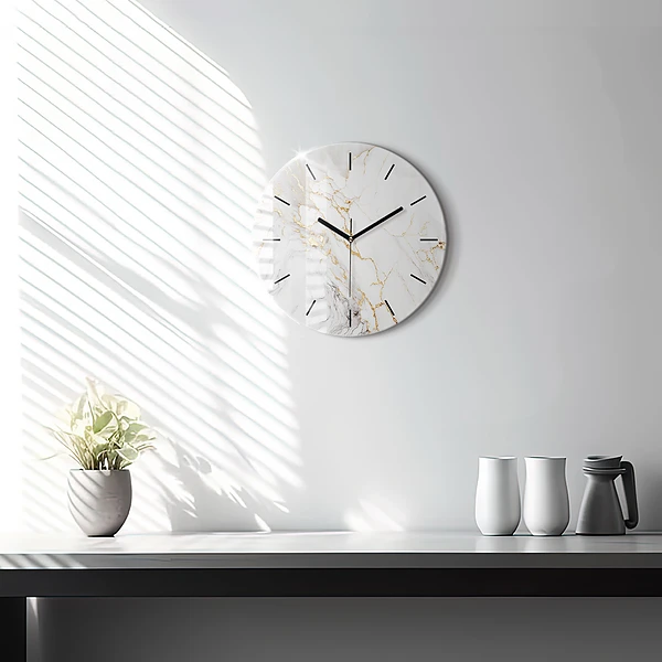 Wanduhr glas rund Dekorativer Marmor