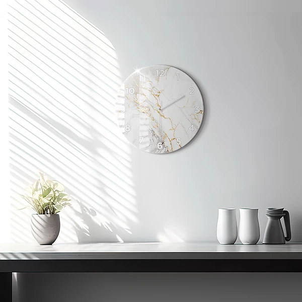 Wanduhr glas rund Dekorativer Marmor